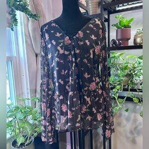 Clockhouse Black Floral Sheer Blouse
